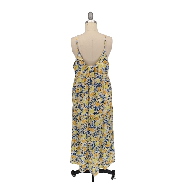 01599 THML Floral Scoop Neck Tiered A Line Midi Dress Yellow Blue S summer boho - Picture 2 of 7